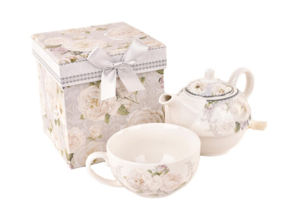 Čajnik v dar. škatli z vrtnicami črna porcelan