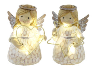 Angel z LED lučkami krem polirezina